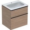 Kép 1/4 - Geberit iCon mosdószekrény, keskeny peremű mosdóval, két fiókkal és mosdócsatlakozóval, 60x63x48cm, fehér, tölgy / melamin faszerkezet, láva / matt porbevonatos (502.335.JH.1)
