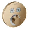 Kép 1/2 - Hansgrohe ShowerSelect S termosztátos csaptelep, falsík alatti szereléshez, 2 fogyasztóhoz szálcsiszolt bronz 15743140