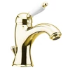 Kép 1/2 - Sapho KIRKÉ mosdócsaptelep, automata leeresztővel, fehér kerámia karral, arany (KI02BZ)