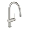 Kép 1/2 - Grohe Minta Touch egykaros mosogató csaptelep kihúzható zuhannyal, supersteel 31358DC2