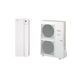 Fujitsu Waterstage High Power HPDUO 11/1F WGYG140DG6 / WOYG112LHT levegő-víz osztott hőszivattyú, 190 literes HMV tartállyal, 1 fázisú, R410, (10,8kW)