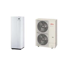 Fujitsu Waterstage Super High Power SHPDUO 16/1F WGYG160DJ6 / WOYG160LJL levegő-víz osztott hőszivattyú, 190 literes HMV tartállyal, 1 fázisú, R410, (16,0kW)