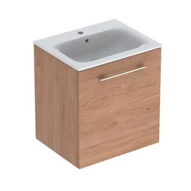 Geberit Selnova Square mosdószekrény, keskeny peremű mosdóval, egy ajtós, Feketedió hickory világos/Melaminos faszerkezet 501.255.00.1