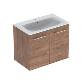 Geberit Selnova Square mosdószekrény, keskeny peremű mosdóval, két ajtós, Feketedió hickory világos/Melaminos faszerkezet 501.259.00.1