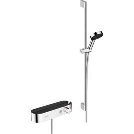 Hansgrohe Pulsify Select S Zuhanyszett 105, 3 jet Relaxation, kézizuhannyal termosztáttal, és 90 cm-es zuhanyrúddal, csúszkával és zuhanytömlővel króm 24270000
