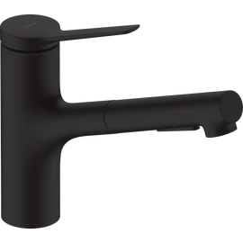 Hansgrohe Zesis M33 Egykaros konyhai csaptelep 140, kihúzható kifolyóval, 2 jet, sBox light matt fekete 74803670