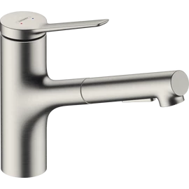 Hansgrohe Zesis M33 Egykaros konyhai csaptelep 140, kihúzható kifolyóval, 2 jet, sBox light nemesacél felület 74803800