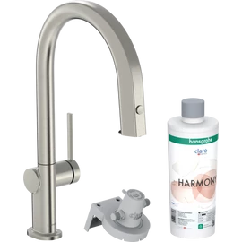 Hansgrohe Aqittura M91 Vízszűrős konyhai csaptelep 210, kihúzható zuhanyfejjel, 1jet, sBox, indulókészlet nemesacél felület 76800800