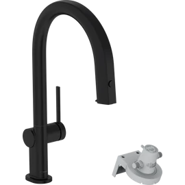 Hansgrohe Aqittura M91 Vízszűrős konyhai csaptelep 210, kihúzható zuhanyfejjel, 1jet matt fekete 76803670