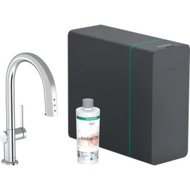 Hansgrohe Aqittura M91 Vízszűrős konyhai csaptelep és szódakészítő rendszer 210, kihúzható zuhanyfejjel, 1jet, sBox króm 76836000