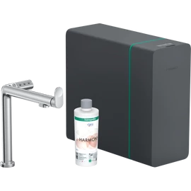 Hansgrohe Aqittura M91 Vízszűrős konyhai csaptelep és szódakészítő rendszer 240, kihúzható zuhanyfejjel, 1jet, sBox króm 76837000