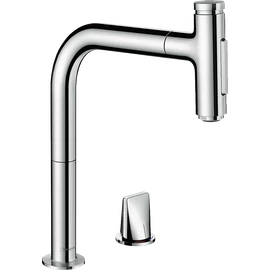 Hansgrohe Metris Select M71 2 lyukú króm konyhai mosdócsaptelep 200, kihúzható zuhanyfejjel, króm 73819000