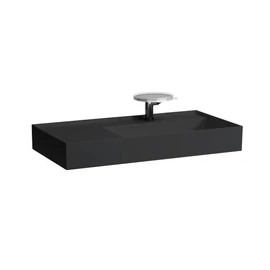 Laufen Mosdó, polcfelület bal oldalon, speciálisan fedett lefolyóval egy csaplyuk, egy nyílás jobb oldalon elektronikus vezérlő szelep részére, túlfolyónyílás nélkül , Fekete matt H8103397168151