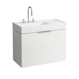 Laufen Mosdó, polcfelület jobb oldalon, speciálisan fedett lefolyóval három csaplyukkal, túlfolyónyílás nélkül , Matt fehér H8103387571581