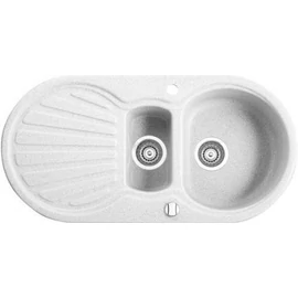 Marmorin KORUND egymedencés gránit mosogató, gyümölcsmosóval csepegtetővel, fehér 190 513 006