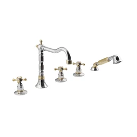 Sapho REITANO ANTEA 5 részes kádperemre szerelhető kádtöltő csaptelep, elforgatható kifolyóval, zuhanyváltóval, króm/arany (3882)