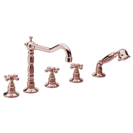 Sapho REITANO ANTEA 5 részes kádperemre szerelhető kádtöltő csaptelep, elforgatható kifolyóval, zuhanyváltóval, rózsa arany (3887)