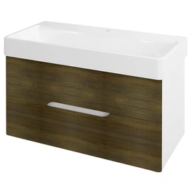 SAPHO MEDIENA mosdótartó szekrény, 2 fiókkal, pipererendezővel, 96,5x50,5x48,5cm, matt fehér/grafit tölgy (MD101)