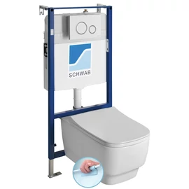 SAPHO BELLO RIMLESS fali WC, beépíthető tartállyal, nyomógombbal és soft close ülőkével (100214-SET5)