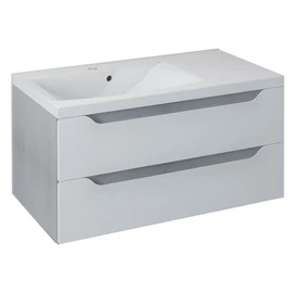 SAPHO WAVE II mosdótartó szekrény, 2 fiókkal, pipererendezővel, balos, 90x45x48cm, fehér/ezüst tölgy (WA092-3011)