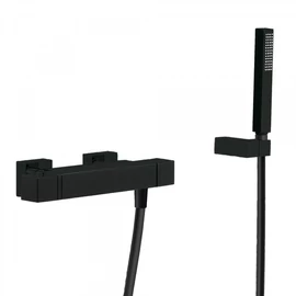 Tres Cuadro Exclusive termosztátos fali zuhanycsaptelep kézi zuhannyal matt fekete 007164039NM