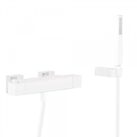 Tres Cuadro Exclusive termosztátos fali kádcsaptelep kézi zuhannyal matt fehér 007174039BM