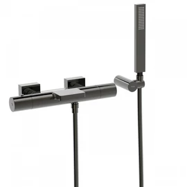 Tres Projekt-Tres falon kívüli termosztátos kádcsaptelep cascade kifolyóval metál fekete 21117409KM