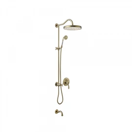 Tres-Clasic egykaros falba építhető zuhanyrendszer zuhanyrúddal, kádkifolyóval matt, kopott réz 24218006LM