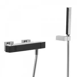 Tres Cuadro Exclusive termosztátos fali zuhanycsaptelep kézi zuhannyal fekete-króm 6071649