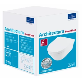 Villeroy & Boch Architectura falra szerelhető perem nélküli DirectFlush wc, ülőkével, kombipack CeramicPlus felülettel - 4694HRR1