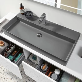 Villeroy & Boch Memento 2.0 100 x 47 cm-es mosdó 1 csaplyukkal Graphite CeramicPlus felülettel - 4A221GI4