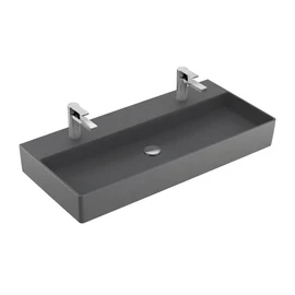 Villeroy & Boch Memento 2.0 100 x 47 cm-es mosdó 2 csaplyukkal Graphite CeramicPlus felülettel túlfolyó nélkül - 4A221KI4