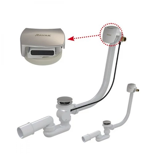 Ravak Szögletes X01440 KÁD LE- ÉS TÚLFOLYÓSZETTEK KÁDFELTÖLTÉSSEL A TÚLFOLYÓNÁL 570mm ClickClack rendszerrel