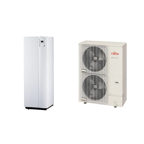 Fujitsu Waterstage Super High Power SHPDUO 17/3F WGYK170DJ9 / WOYK170LJL levegő-víz osztott hőszivattyú, 190 literes HMV tartállyal, 3 fázisú, R410, (17,0kW)