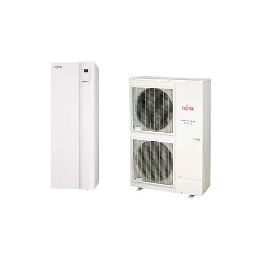 Fujitsu Waterstage High Power HPDUO 14/3F WGYK160DG9 / WOYK140LCTA levegő-víz osztott hőszivattyú, 190 literes HMV tartállyal, 3 fázisú, R410, (13,5kW)