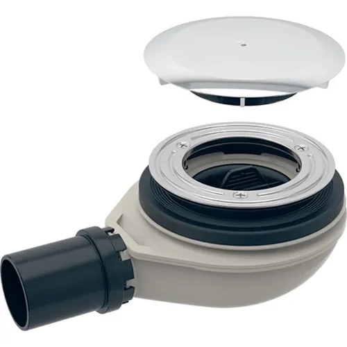 Geberit zuhanytálca lefolyó d90, szelepfedéllel, vízzár magasság 30 mm, PE lefolyó, d40mm, fényes króm, szifon csatlakozó PE-HD (150.583.21.1)
