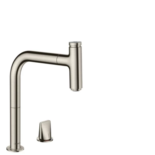 Hansgrohe M7119-H200 2-lyukú egykaros konyhai csaptelep kihúzható kifolyóval, rozsdamentes acél hatású 73804800