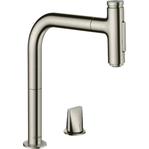 Hansgrohe Metris M71 M7120-H200 2-lyukú egykaros konyhai csaptelep kihúzható kifolyóval, rozsdamentes acél 73818800