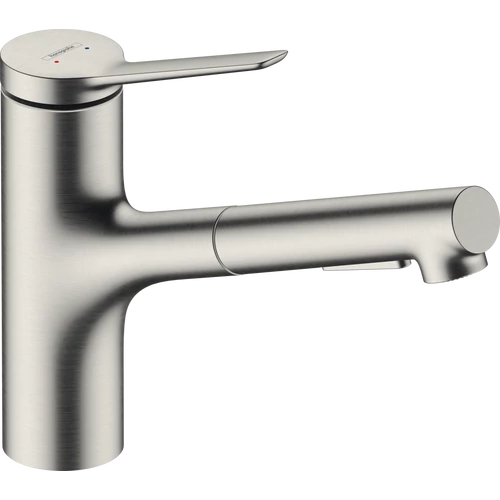 Hansgrohe Zesis M33 Egykaros konyhai csaptelep 140, kihúzható kifolyóval, 2 jet nemesacél felület 74800800