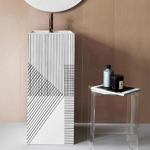 Laufen Szabadon álló mosdó, speciális rejtett lefolyóval három csaplyukkal, túlfolyónyílás nélkül , Vonalmintás, szürke H811331D011581