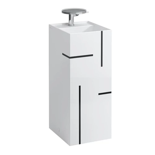 Laufen Szabadon álló mosdó, speciális rejtett lefolyóval túlfolyónyílás nélkül, egy csaplyukkal , Vonalas, fekete H811331D021111