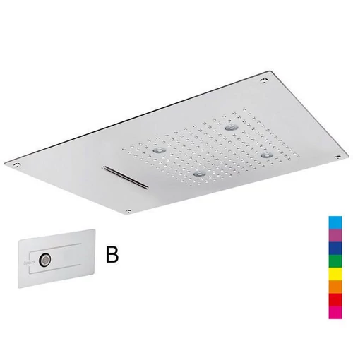 Sapho CHROMOTHERAPY fejzuhany mennyezeti fényterápiával, esőztetővel, kaszkád beömlő, vezérlővel, 550x400mm, inox (CH5540B)