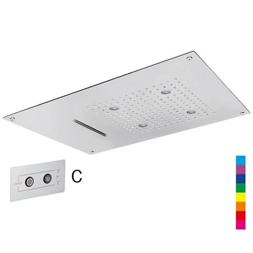 Sapho CHROMOTHERAPY fejzuhany mennyezeti fényterápiával, esőztetővel, kaszkád beömlő, vezérlővel, 550x400mm, inox (CH5540C)