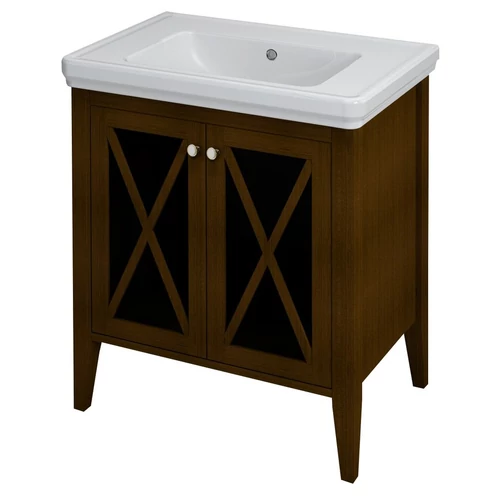 SAPHO CROSS Mosdótartó szekrény, 2 üvegajtóval, 70x81x47cm, mahagóni (CR075)