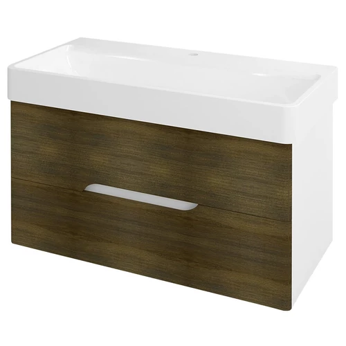 SAPHO MEDIENA mosdótartó szekrény, 2 fiókkal, pipererendezővel, 96,5x50,5x48,5cm, matt fehér/grafit tölgy (MD101)