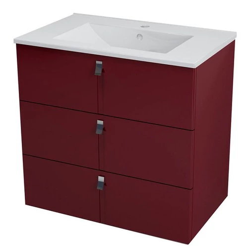 SAPHO MITRA mosdótartó szekrény, 3 fiókkal, 75,5x70x46cm, bordó (MT083)
