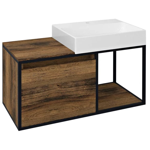 SAPHO SKARA fali mosdótartó szekrény, matt fekete kerettel, 100x46,5cm, Collingwood tölgy (CG004-1919)