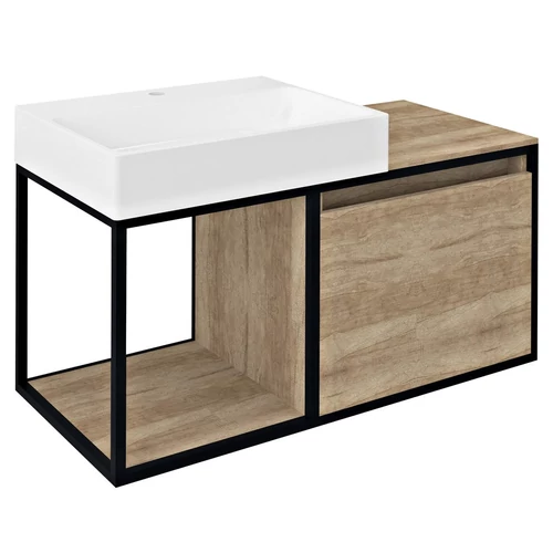 SAPHO SKARA fali mosdótartó szekrény, matt fekete kerettel, 100x46,5cm, Alabama tölgy (CG004-2222)