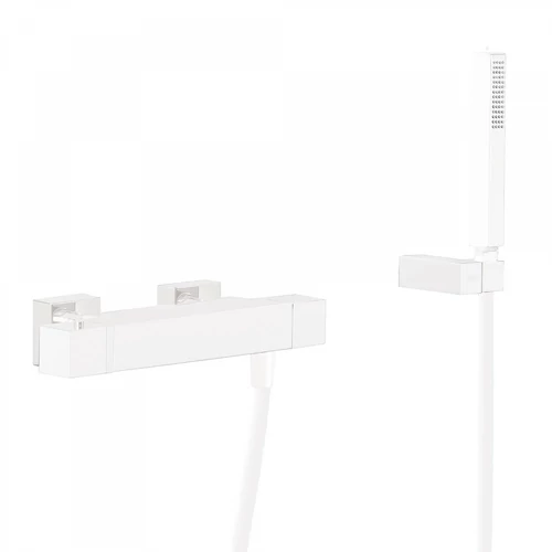 Tres Cuadro Exclusive termosztátos fali zuhanycsaptelep kézi zuhannyal matt fehér 007164039BM