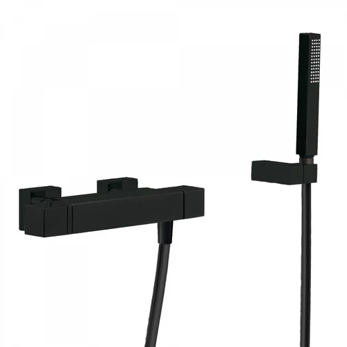 Tres Cuadro Exclusive termosztátos fali zuhanycsaptelep kézi zuhannyal matt fekete 007164039NM